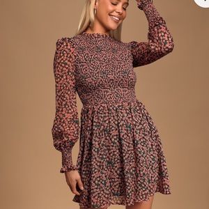 Lulu’s Floral Forever Green and Pink Floral Print Smocked Skater Dress